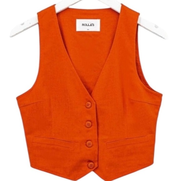 Rolla's Dallas Linen Vest Blood Orange REVOLVE-NORDSTROM-FREE PEOPLE Sold Out - Picture 11 of 11